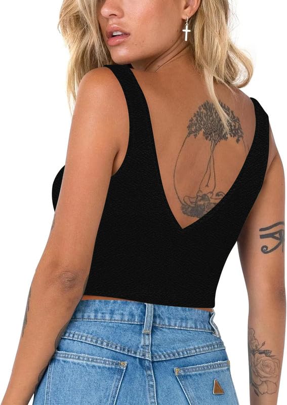 Women's Solid V Back Ribbed Knit V Neck | Slim Fit Sleeveless Strappy Cami Workout Tank Top Blouse for Girls L973 3005-picture-31