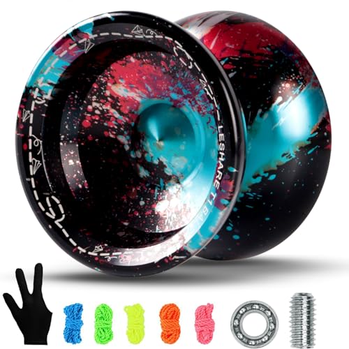 JOLESHARE Professional Unresponsive Yoyo for Pros and Responsive Yoyos for Kids Beginners, Package Includes Replaceable Responsive Bearings, yo-yo Gloves, and 5 yo-yo Cords(Red Blue Black)