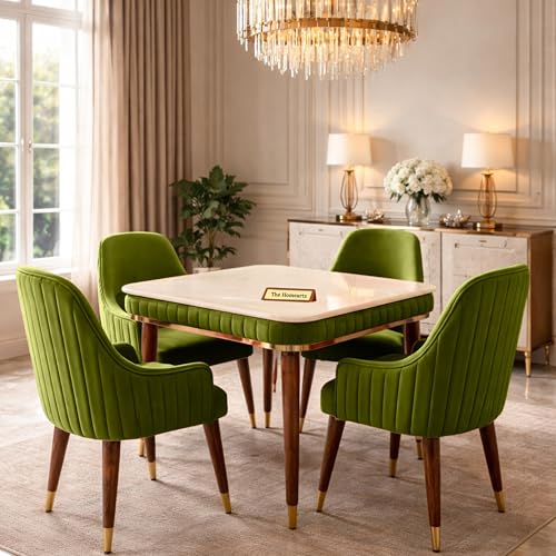 Image of Onyx Elite Modern Dining Table Set 4-Seater Modern Wooden Dining Table Set | 1 Year Warranty | Onyx Top Table with 4 Chairs (Sea Green)
