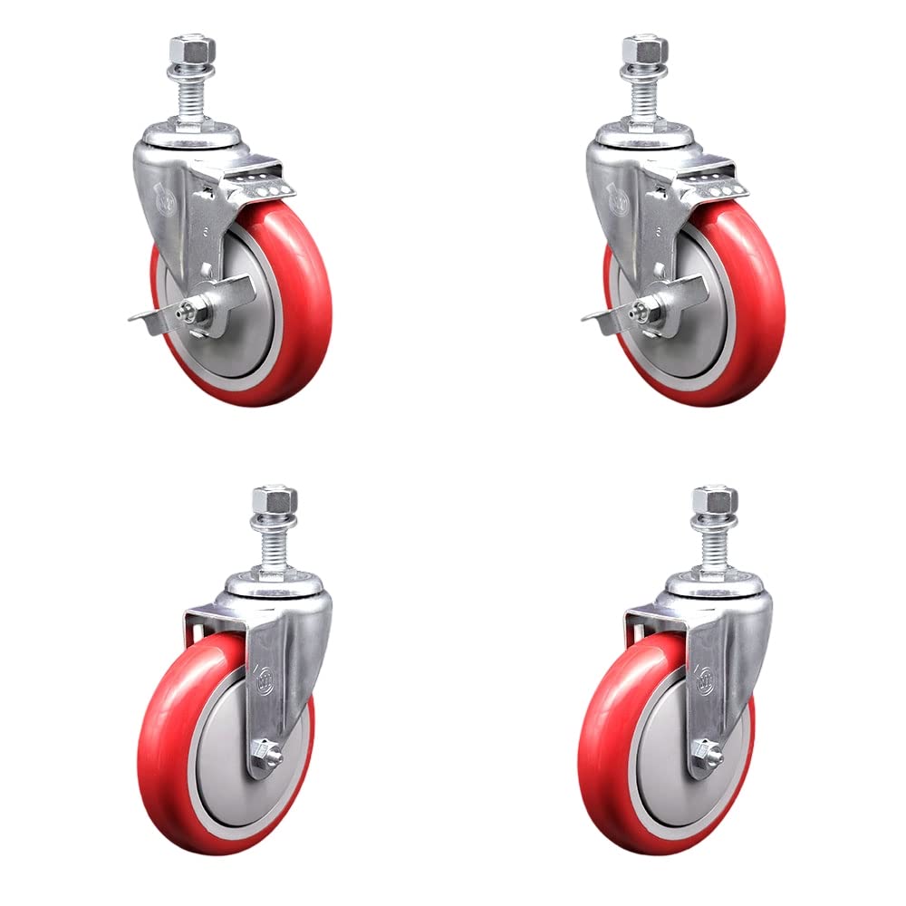 Polyurethane Swivel Threaded Stem Caster Set of 4 w/5
