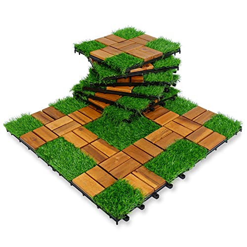 JOORY HOME Holzfliesen Kunstrasen Balkon boden 30 x 30 cm 10 Fliesen = 0,9...