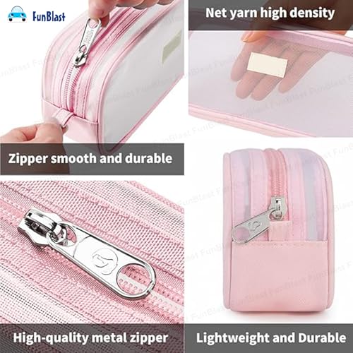 Image of FunBlast Pen Pencil Case, Transparent Pencil Pouch with Zipper Closure Portable Clear Makeup Pouch, Large Capacity Pencil Bag, Stationery Bag for Students Girls Adults Office (Pink)