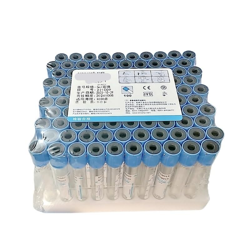 100pz Provette per Prelievo Ematico Citrato di Sodio 1:9, Tappo Blu Sottovuoto per Coagulazione & PRP, Sterili PET/Vetro, 3ml 5ml 10ml(Glass 10ml)