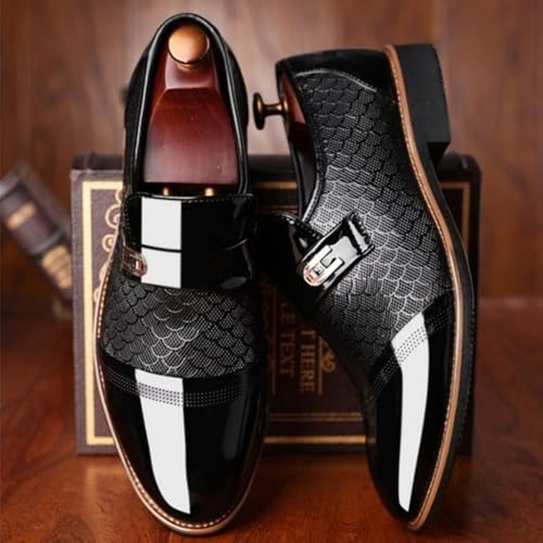 Men's Patent Leather Dress Shoes - Black Oxford Formal Business Tuxedo Slip-On Lace-Up Classic Wedding Work Shoes US6-153
