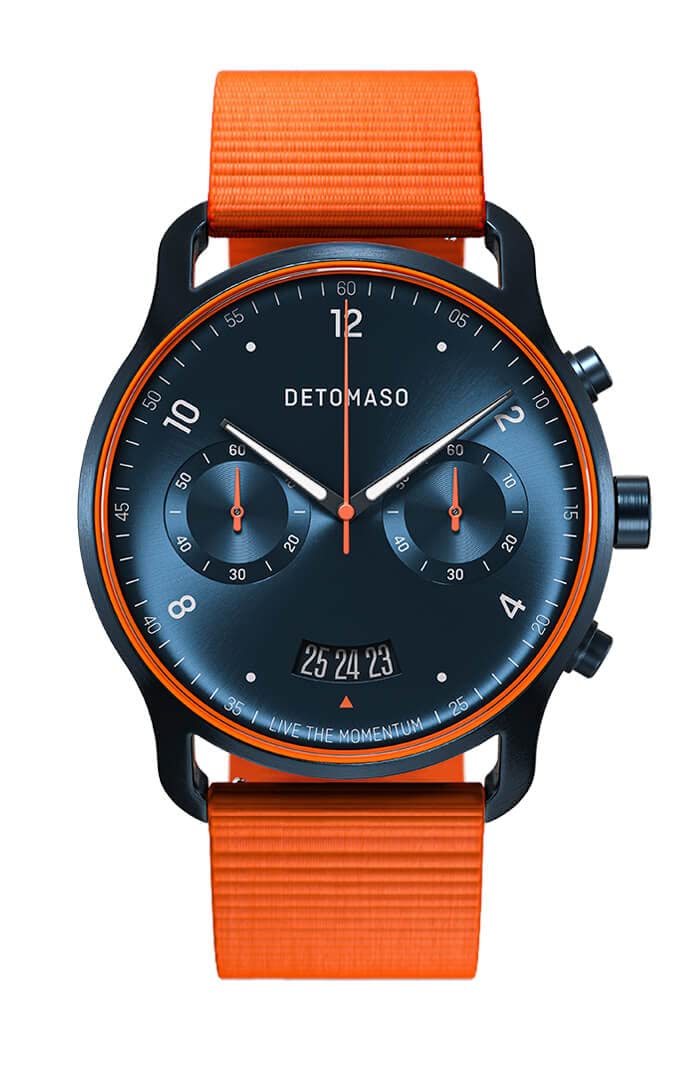 DeTomaso SORPASSO Velocita Blau Orange Herren-Armbanduhr Analog Nylon Armband Orange