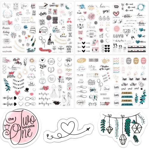 230 Adesivi per Libri Degli Ospiti di Nozze, 4 Fogli Disegnati a Mano, Adesivi per Matrimonio, Adesivi Nuziali, Adesivi d'Amore per Album di Foto Libro degli Ospiti, Biglietti, Regali
