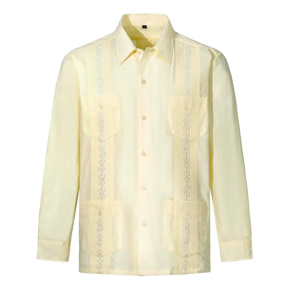 ZBDP - Camicia da uomo a maniche lunghe, con bottoni, ricamo, tradizionale, casual, con quattro tasche