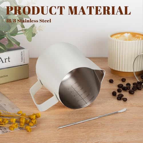 Image of Amrules Milk Frothing Pitcher 12oz Frother Cup Barista Tools, White