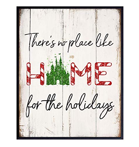 World, Christmas decoration Wall Art - Cinderella Castle Xmas Decor and Great Holiday Party Secret Santa or Grab Bag Gift - Vintage, Rustic, Shabby Chic Farmhouse Style Poster print