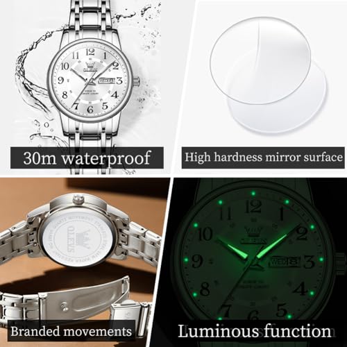 Image of OLEVS Watch Women Silver Stainless Steel Dress Analog Luminous Watch