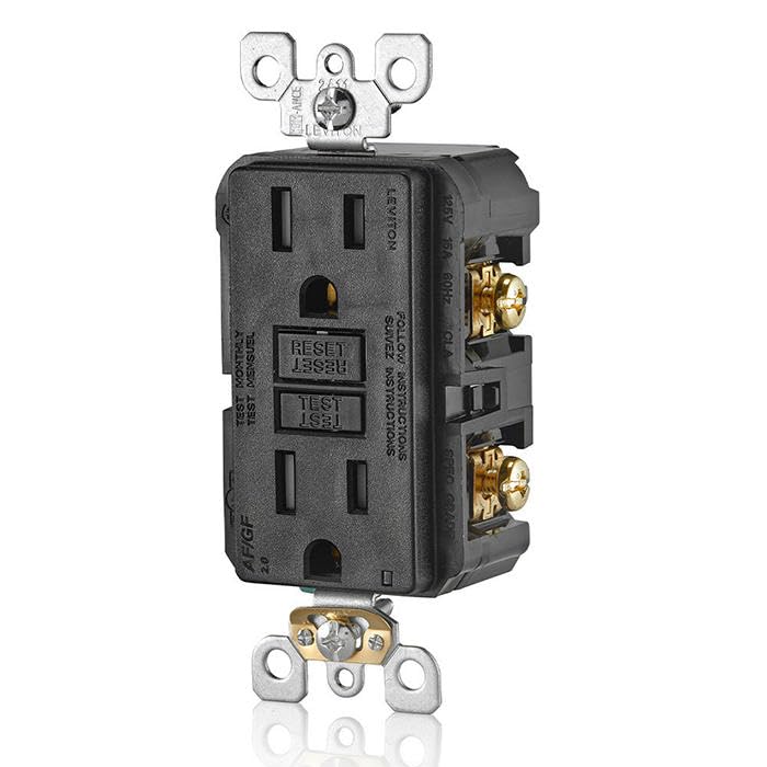 Image of Leviton Dual-Function AFCI /GFCI Outlet, 15 Amp, Self Test, Tamper-Resistant with LED Indicator Light, Protection from Both Electrical Shock and Electrical Fires in One Device, AGTR1-E, Black