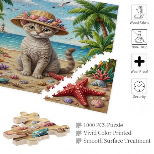 Rompecabezas de playa para adultos de 1000 piezas de madera Devon Rex con diseño tropical 6