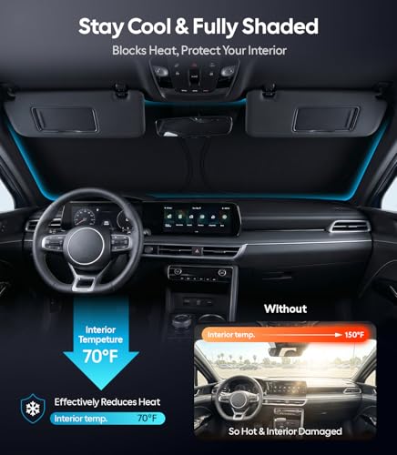 Image of Wigoo for Kia K5 Windshield Sunshade [OEM Design, 100% Sun Blockage] Foldable Heat Insulation Sun Shade with Storage Bag, for Kia K5 (2021-2026), Silver Coating