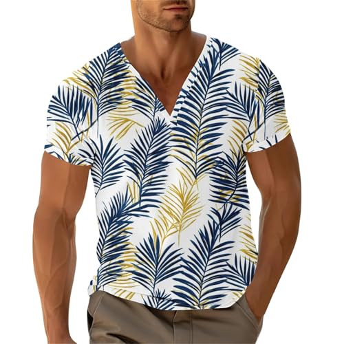 Mens Hawaiian Shirts Short Sleeve Casual V Neck Tropical Beach Shirt Fashion Vacation Tees Summmer Clothes 2025