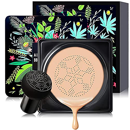 Mushroom Head Air Cushion CC Cream BB Cream Moisturizing Concealer Moisturizing Liquid Foundation Makeup Base Long Lasting with Mushroom Makeup Sponge, Easy to Apply(natural)