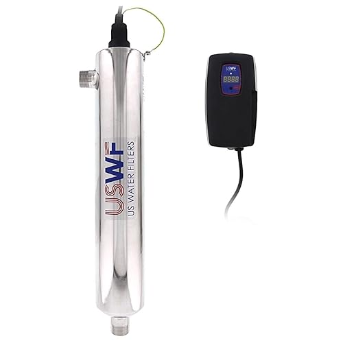 Sistema de agua con luz ultravioleta 4C151 - 15 GPM, acero inoxidable 316L, vida útil de la lámpara de 10.000 horas, MNPT de 1", 120V