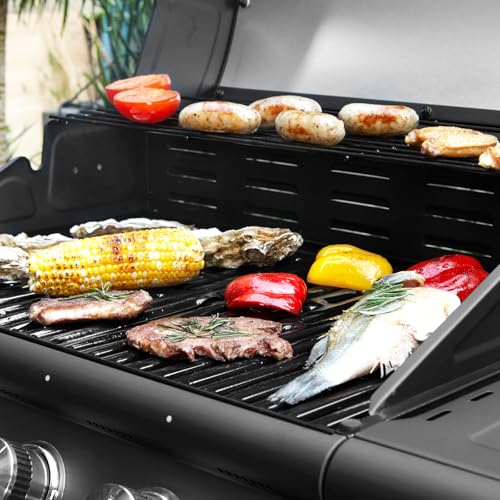 TAINO RED 4+1 Gasgrill Grillwagen BBQ Edelstahl-Brenner Gas-Grill 4 Brenner Seitenkocher Schwarz
