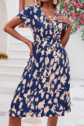 Image of Newshows Women's Pockets Wrap V Neck Floral Summer Vacation Casual Sundress | Wrinkle Free, Stretchy, Summer Beach Floral Sundress 2026, Casual Dress for Vacation, Guaduation, Side Pockets, A-line
