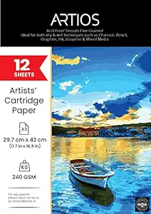 ARTIOS Mixed Media Cartridge Paper A3 240 GSM - 12 Drawing Sheets for Artists, Ideal for Charcoal, Graphite, Acrylic, Watercolor, Gouache, Ink, & Other Mixed Media