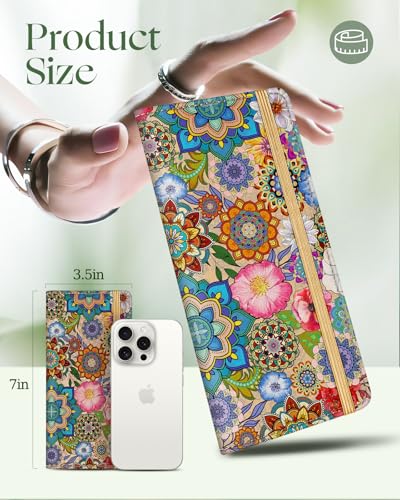 Image of Slohif Checkbook Cover for Personal Duplicate Checks - Women Check Cover Book Wallet Holder Colorful Hippie Faux Leather Top Side Tear
