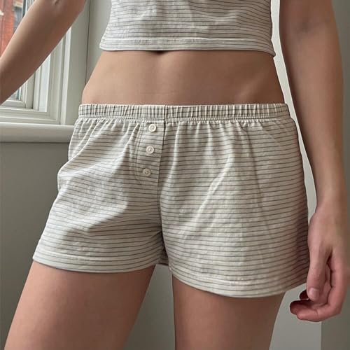 Image of Womens Y2K Pajama Shorts Low Waist Striped Floral Lounge Boxers Pj Bottoms Comfy Sleep Shorts