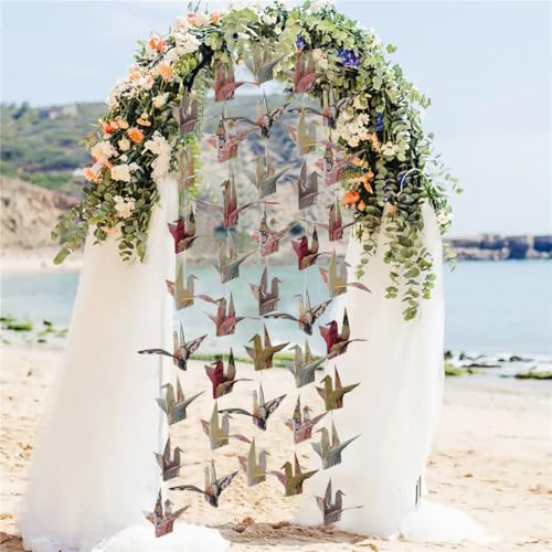 Image of Japanese Crane Paper Hanging Garlands, Origami Birds Streamers | Japanese Crane Blessed Garlandfor Bridal Shower, Baby Shower Birthday Party Supplies Garden Bedroom Ceiling Hanging Decor