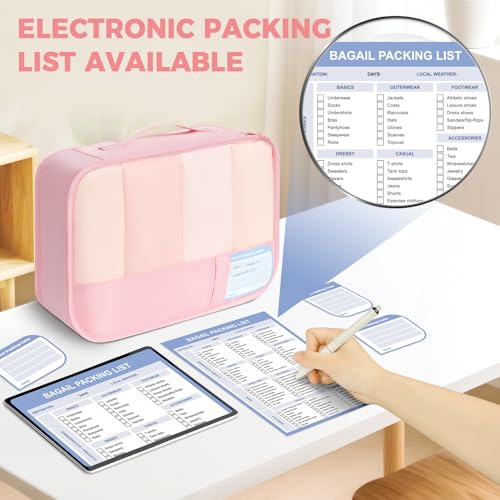 Image of BAGAIL 9 Set Packing Cubes with Packing List Luggage Packing Organizers for Travel Accessories (Pink)