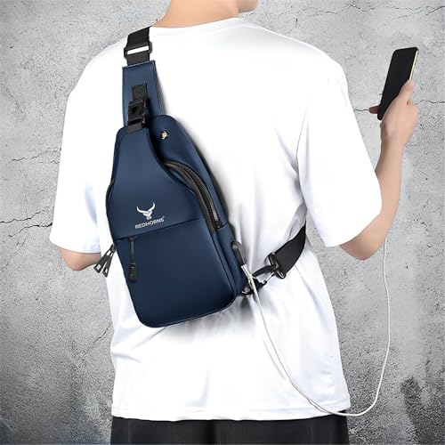 Image of REDHORNS Waterproof Crossbody Chest Bag for Men and Women Fashion Sling Bag With Adjustable Shoulder Strap, Multipurpose Cross Body Backpack with 4 Pockets, USB Charging Port and Earphone Hole