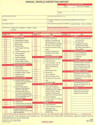 Multipack Bundle Lot 10 Each J.J. Keller 3128 (400-FS-C3) Annual Vehicle Inspection Report + 1340 (54SN) Label