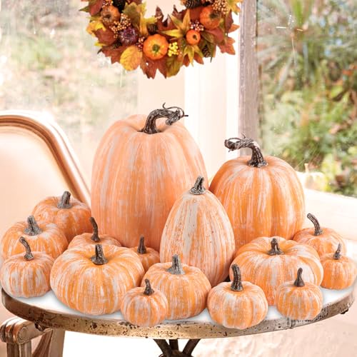 Ywlake 16 Pcs Artificial Pumpkins Fall Decorations, Fake Terracotta Pumpkin