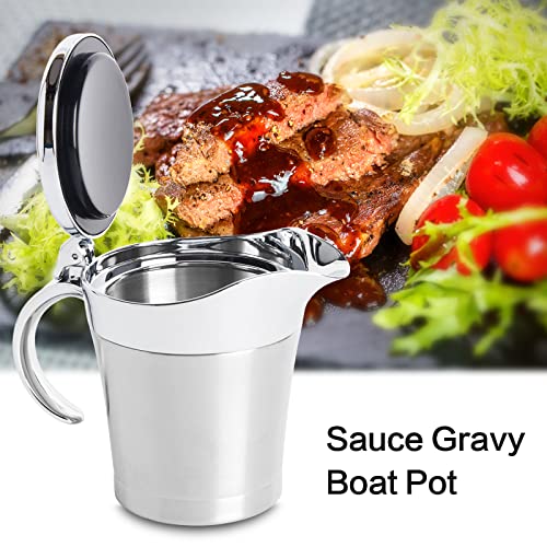 Stainless Steel Double Insulated Gravy Boat Sauce Jar with Hinged Lid, Perfect for Serving Jars of Gravy or Cream for Thanksgiving, Halloween, Christmas (500ML） - Thumbnail 5