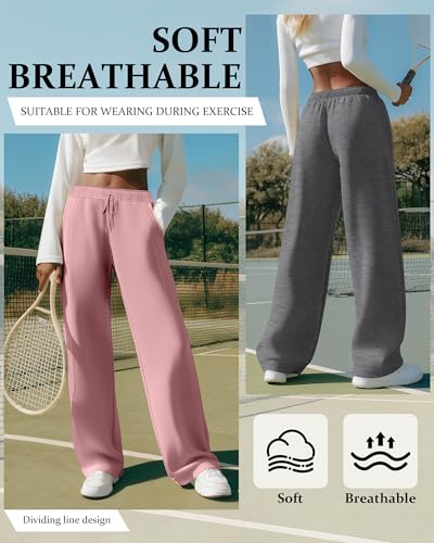 Huukeay 3 Pack Women's Wide Leg Sweatpants High Waisted Baggy Pants Casual Lounge Drawstring Athletic Joggers with Pockets3