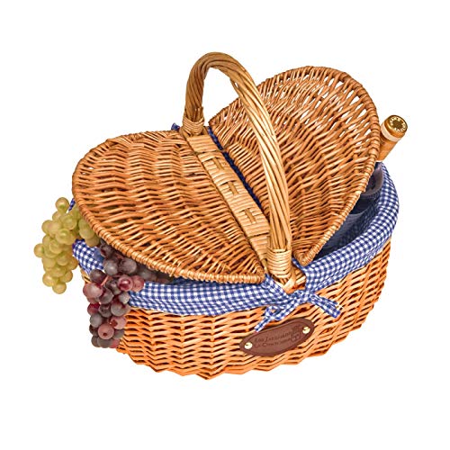 Les Jardins de la Comtesse - Panier en Osier Campagne - Vichy Bleu/Blanc - Osier Naturel de Haute...