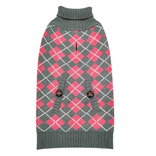 kyeese Sweaters for Dogs with Leash Hole Turtleneck Dog Sweater for Small Dogs Plaid Pullover Dog Knitwear