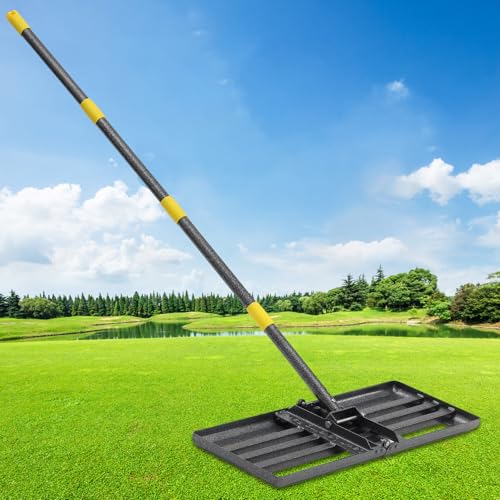 Lawn Leveling Rake - Heavy Duty 30" x 10" Lawn Leveler,Anti-Flip Edge, Adjustable 5FT Handle, Folding Plate for Yard, Soil, Sand, Topsoil Spreader - Garden Ground Top Dressing,Landscaping Tool