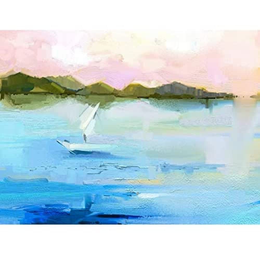 Wee Blue Coo Abstract Seascape With Boat Unframed Art Print Poster Wall Decor 12x16 inch