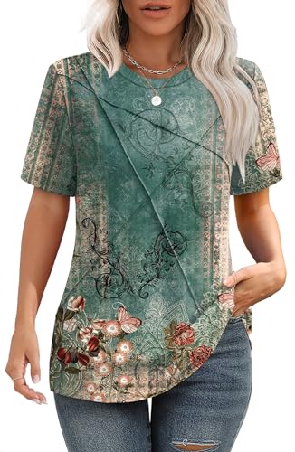 Image of XIEERDUO Womens Summer Tops 2026 Pleated Round Neck Short Sleeve Shirts Business Casual