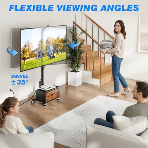 Image of Rfiver Rolling TV Stand with Power Outlet and Drawer for 32-60 in TVs