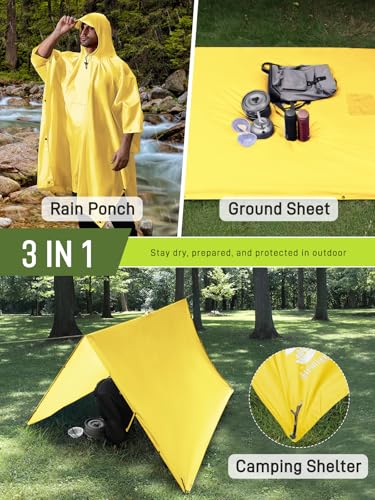 Image of SaphiRose Extra Thick Hooded Rain Poncho Double Layer Waterproof Raincoat Jacket for Men Women Adults