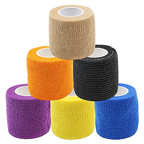 Tattoo Grip Cover Wrap- Dibag 6pcs Disposable Cohesive Bandage Sports Grip Tape Colorful Self Adhesive Tape Elastic Bandage Handle Grip Tube for Tattoo Machine Grip Tattoo suplies