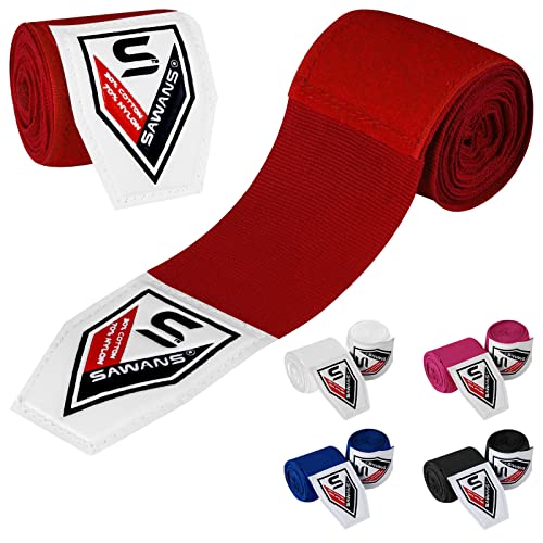 SAWANS Involucri per Le Arti Marziali Bende Interne Guanti Punzonatura MMA 2.5 3.5 4,5 Metri Cinghie di Supporto per Il Polso Elastico Borsa da Allenamento Sport da Combattimento sotto (3.5 M, Rossa)
