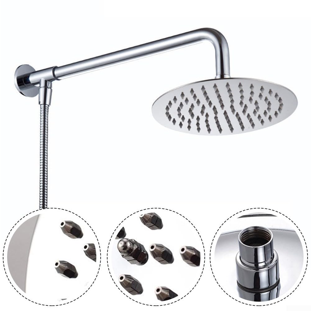 Cabezal de ducha de lluvia con placa frontal de acero inoxidable de 150 mm, varilla ajustable de 400 mm y manguera flexible