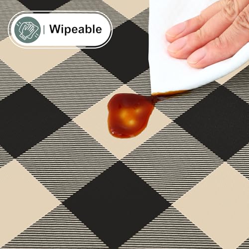Image of misaya Square Waterproof Vinyl Table Cloth, Buffalo Flannel Backed Tablecloth, Wipeable Plastic Table Cover for Dinner, Kitchen, Outdoor (54 inch x 54 inch, Black and Beige)