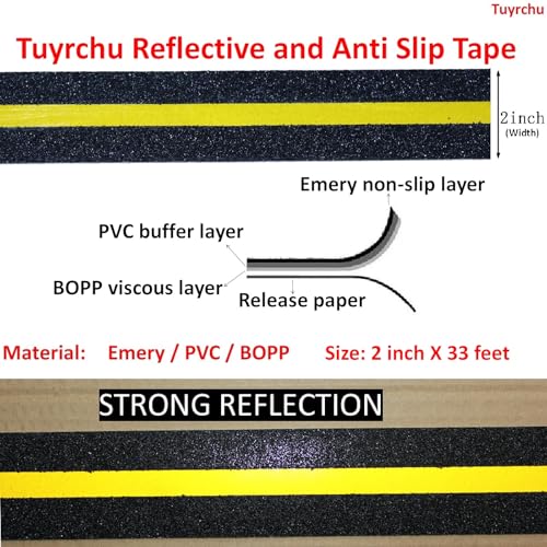 Image of Anti Slip Tape 2 Inch Wide, Waterproof Grip Adhesive Tape, Heavy Duty High Traction Friction for Indoor /Outdoor Steps (33 Ft /Black-Reflective).