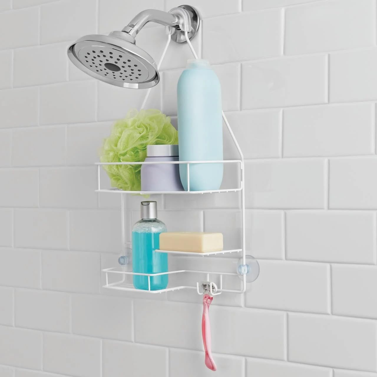 Kunimitrin Rustproof Hanging Shower Caddy with 2 Shelves and Soap Tray Stainless Steel Over Head Shower Organizer with