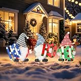 MUMTOP Gnome Lighted Outdoor Christmas Decorations, 3 Pack Tinsel Gnomes Yard Stakes Indoor Lighted Holiday Displays, 30 Inch Light Up Ho Ho Ho Gnome Decoration for Porch, Yard, Home Decor Gift