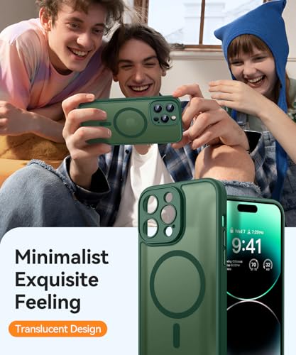 Image of CANSHN Magnetic Compatible with iPhone 14 Pro Case, Upgraded [Full Camera Protection] [Compatible with Magsafe] [Translucent Matte] Shockproof Protective Phone Case Cover 6.1 Inch - Deep Green