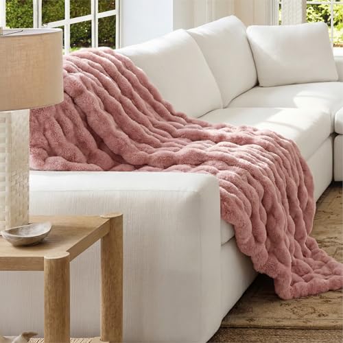 Image of Bedsure GentleSoft Fluffy Fuzzy Twin Blanket, Soft Cozy Fleece Faux Fur Blanket, Pink Decorations Coloring Couch Cover, Thick Warm Plush Women Men Birthday Gifts, Dusty Rose