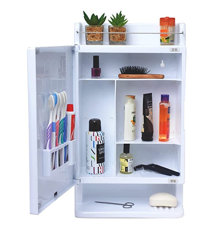 HELONIX Multi-Purpose Plastic Bathroom Cabinet Rich Look with Mirror ...