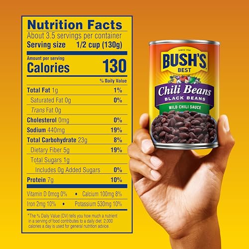 Image of BUSH'S BEST 15.5 oz Canned Black Chili Bean /Mild, Source of Plant Based Protein and Fiber, Low Fat, Gluten Free, (Pack of 12)